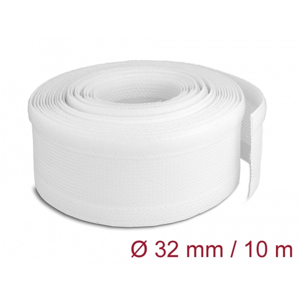 Delock 20820 10mx32mm fehér tépőzáras fonott kábelharisnya