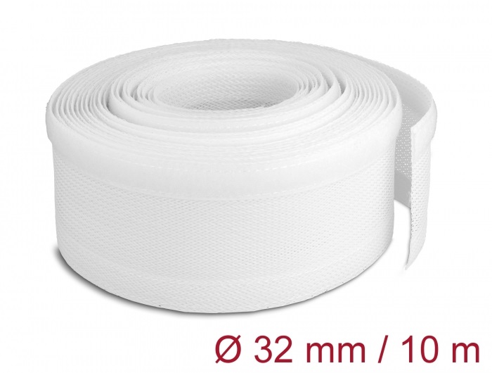 Delock 20820 10mx32mm fehér tépőzáras fonott kábelharisnya