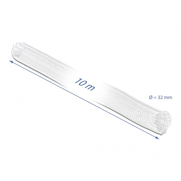 Delock 20820 10mx32mm fehér tépőzáras fonott kábelharisnya