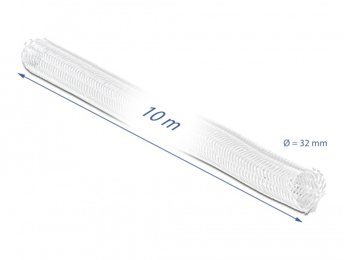 Delock 20820 10mx32mm fehér tépőzáras fonott kábelharisnya