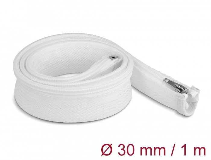 Delock 20822 1mx30mm fehér hőálló zipzáras fonott kábelharisnya