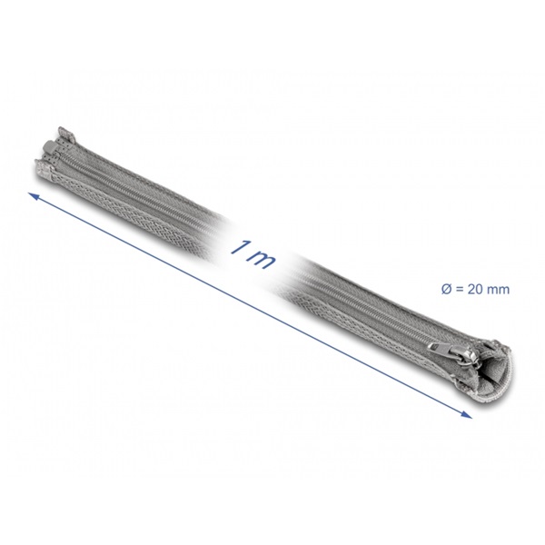 Delock 20824 1mx20mm szürke hőálló zipzáras fonott kábelharisnya