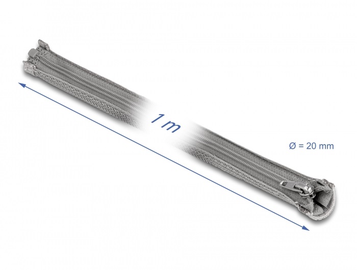 Delock 20824 1mx20mm szürke hőálló zipzáras fonott kábelharisnya