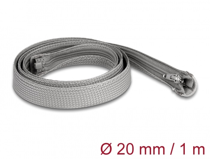 Delock 20824 1mx20mm szürke hőálló zipzáras fonott kábelharisnya