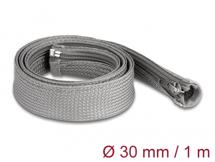 Delock 20825 1mx30mm szürke hőálló zipzáras fonott kábelharisnya
