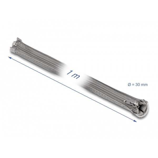 Delock 20825 1mx30mm szürke hőálló zipzáras fonott kábelharisnya