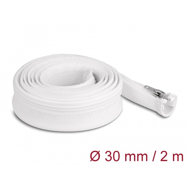 Delock 20828 2mx30mm fehér hőálló zipzáras fonott kábelharisnya
