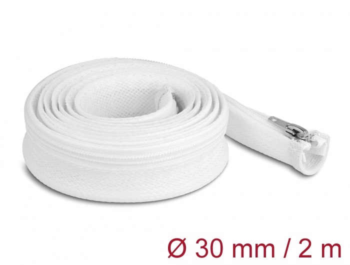 Delock 20828 2mx30mm fehér hőálló zipzáras fonott kábelharisnya