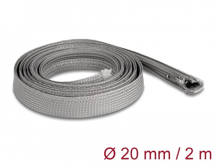 Delock 20830 2mx20mm szürke hőálló zipzáras fonott kábelharisnya