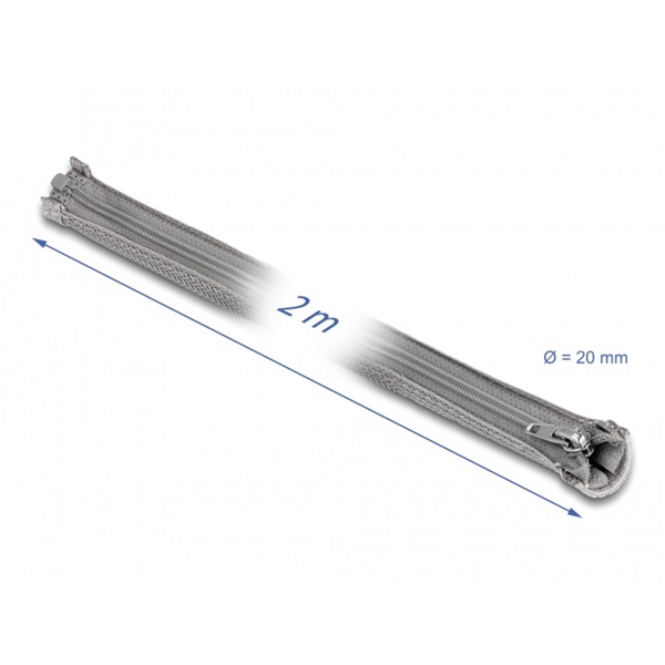 Delock 20830 2mx20mm szürke hőálló zipzáras fonott kábelharisnya