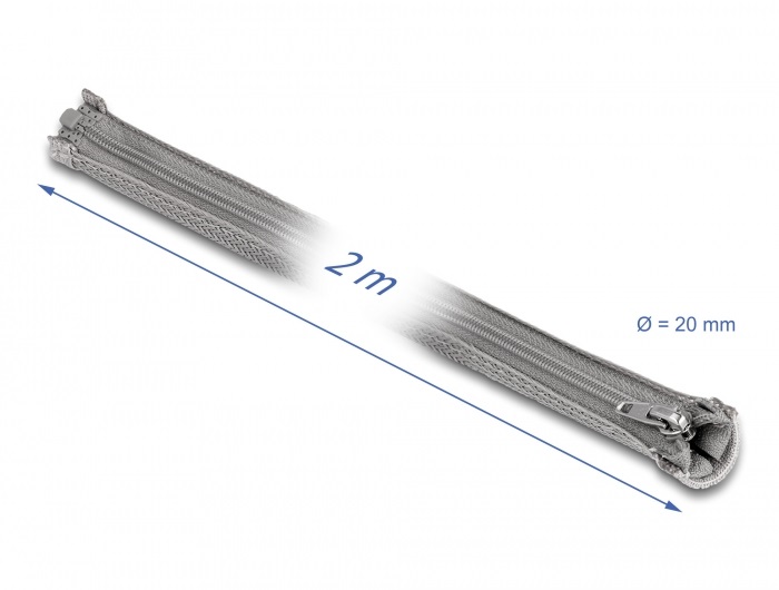 Delock 20830 2mx20mm szürke hőálló zipzáras fonott kábelharisnya