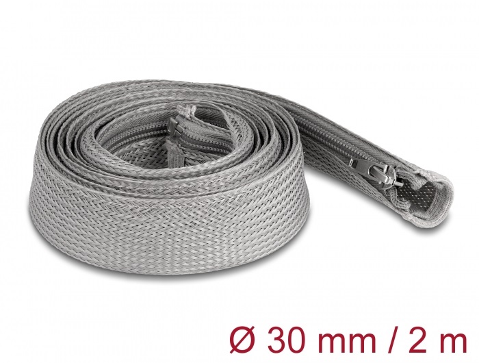 Delock 20831 2mx30mm szürke hőálló zipzáras fonott kábelharisnya