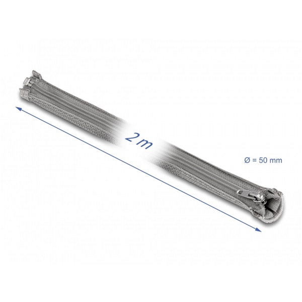 Delock 20832 2mx50mm szürke hőálló zipzáras fonott kábelharisnya