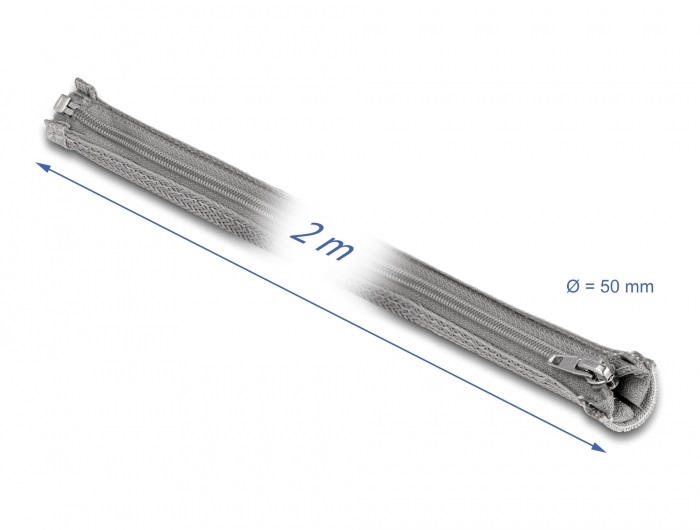 Delock 20832 2mx50mm szürke hőálló zipzáras fonott kábelharisnya