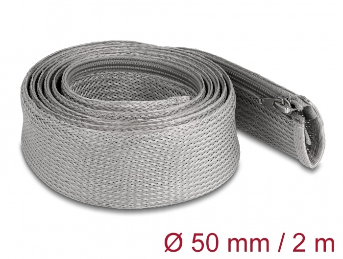Delock 20832 2mx50mm szürke hőálló zipzáras fonott kábelharisnya