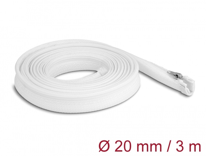 Delock 20833 3mx20mm fehér hőálló zipzáras fonott kábelharisnya