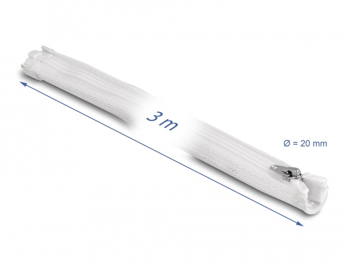 Delock 20833 3mx20mm fehér hőálló zipzáras fonott kábelharisnya