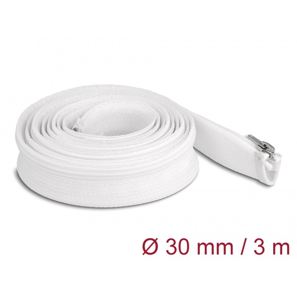 Delock 20834 3mx30mm fehér hőálló zipzáras fonott kábelharisnya