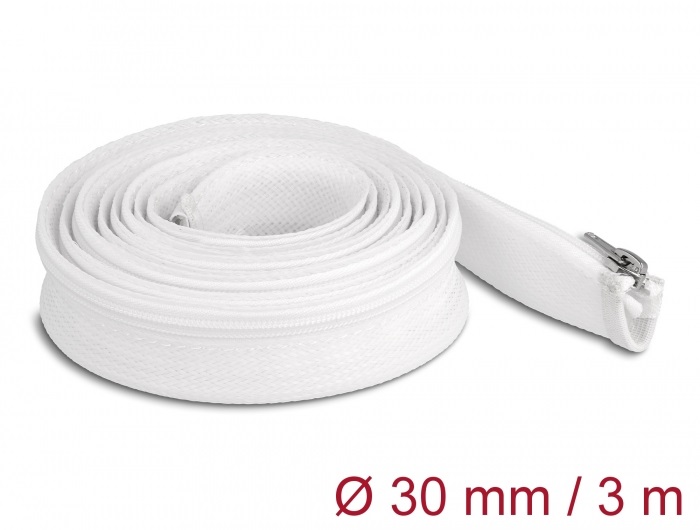 Delock 20834 3mx30mm fehér hőálló zipzáras fonott kábelharisnya