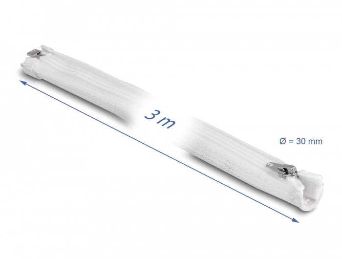 Delock 20834 3mx30mm fehér hőálló zipzáras fonott kábelharisnya
