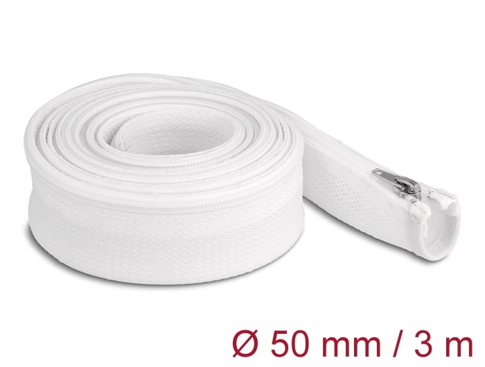 Delock 20835 3mx50mm fehér hőálló zipzáras fonott kábelharisnya