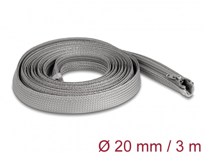 Delock 20836 3mx20mm szürke hőálló zipzáras fonott kábelharisnya