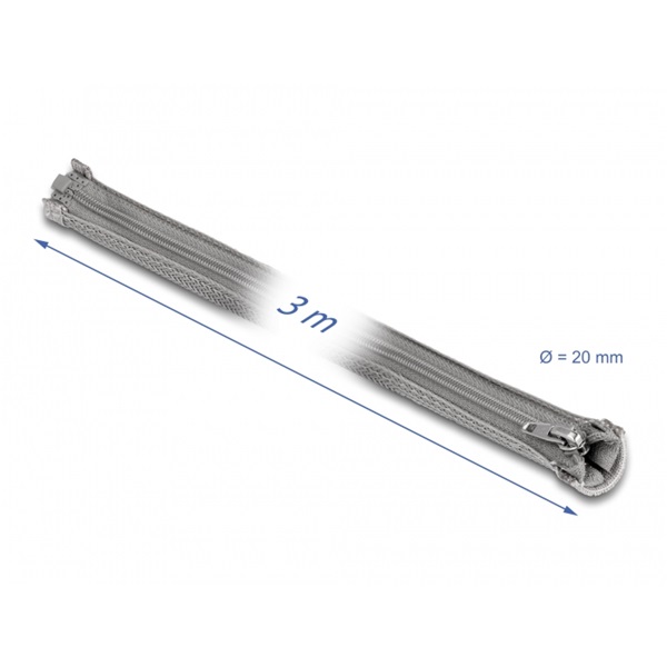Delock 20836 3mx20mm szürke hőálló zipzáras fonott kábelharisnya