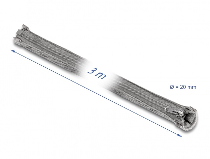 Delock 20836 3mx20mm szürke hőálló zipzáras fonott kábelharisnya