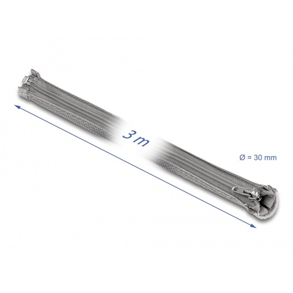 Delock 20837 3mx30mm szürke hőálló zipzáras fonott kábelharisnya