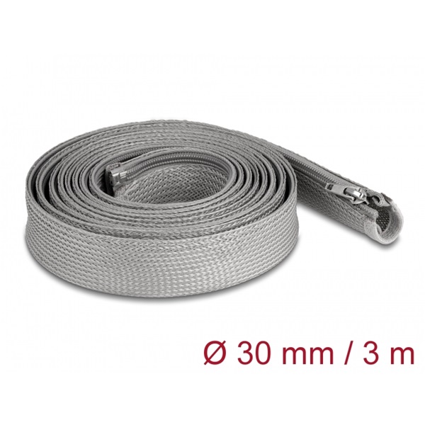 Delock 20837 3mx30mm szürke hőálló zipzáras fonott kábelharisnya