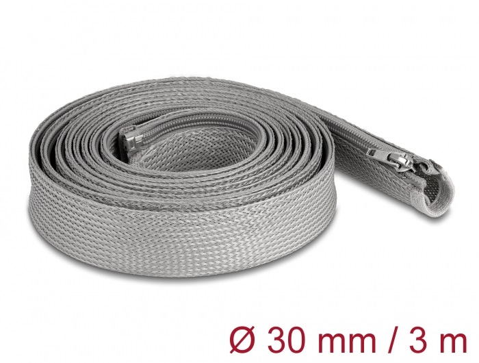 Delock 20837 3mx30mm szürke hőálló zipzáras fonott kábelharisnya