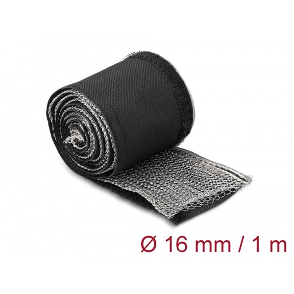 Delock 20840 hőálló EMI Shielding 1mx16mm fekete tépőzáras fonott kábelharisnya