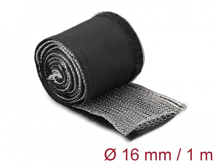 Delock 20840 hőálló EMI Shielding 1mx16mm fekete tépőzáras fonott kábelharisnya