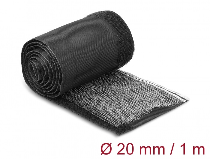 Delock 20841 hőálló EMI Shielding 1mx20mm fekete tépőzáras fonott kábelharisnya