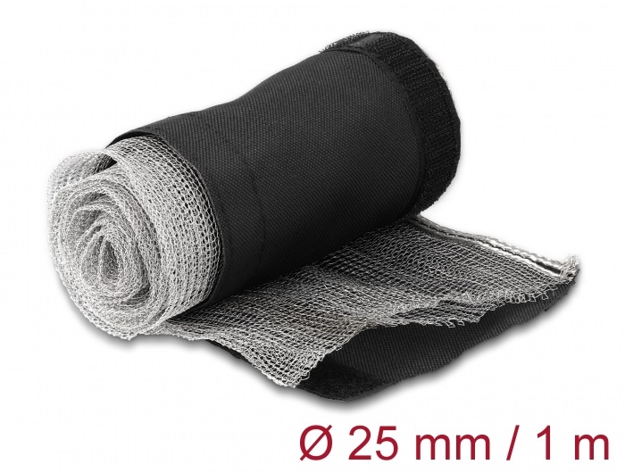 Delock 20842 hőálló EMI Shielding 1mx25mm fekete tépőzáras fonott kábelharisnya