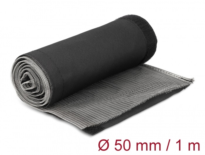 Delock 20844 hőálló EMI Shielding 1mx50mm fekete tépőzáras fonott kábelharisnya