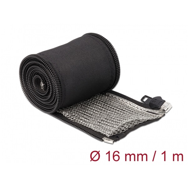 Delock 20845 hőálló EMI Shielding 1mx16mm fekete zipzáras fonott kábelharisnya