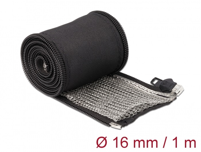 Delock 20845 hőálló EMI Shielding 1mx16mm fekete zipzáras fonott kábelharisnya