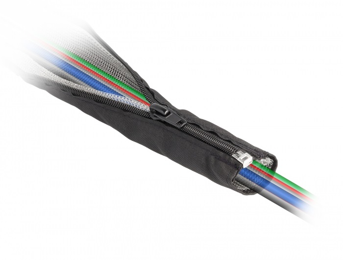 Delock 20845 hőálló EMI Shielding 1mx16mm fekete zipzáras fonott kábelharisnya