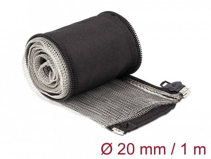 Delock 20846 hőálló EMI Shielding 1mx20mm fekete zipzáras fonott kábelharisnya