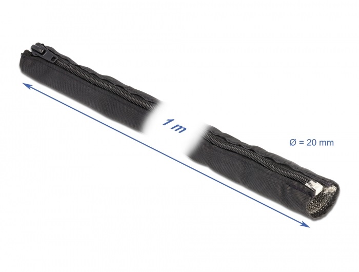 Delock 20846 hőálló EMI Shielding 1mx20mm fekete zipzáras fonott kábelharisnya