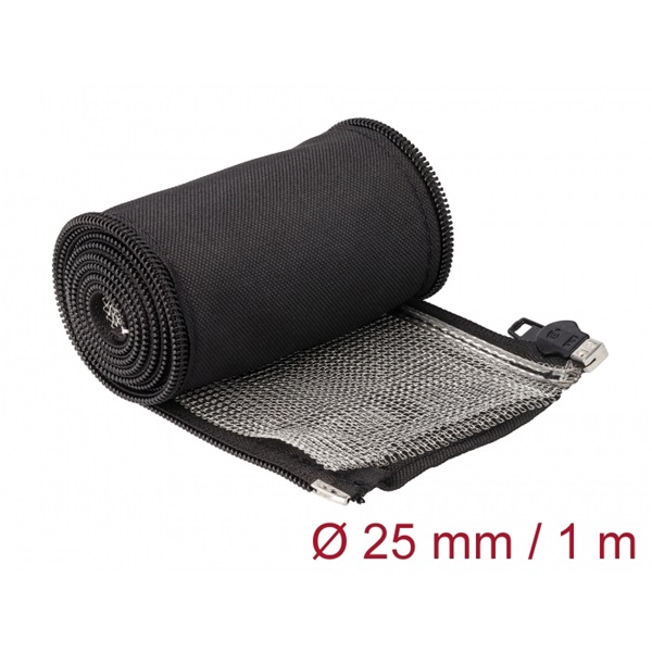 Delock 20847 hőálló EMI Shielding 1mx25mm fekete zipzáras fonott kábelharisnya