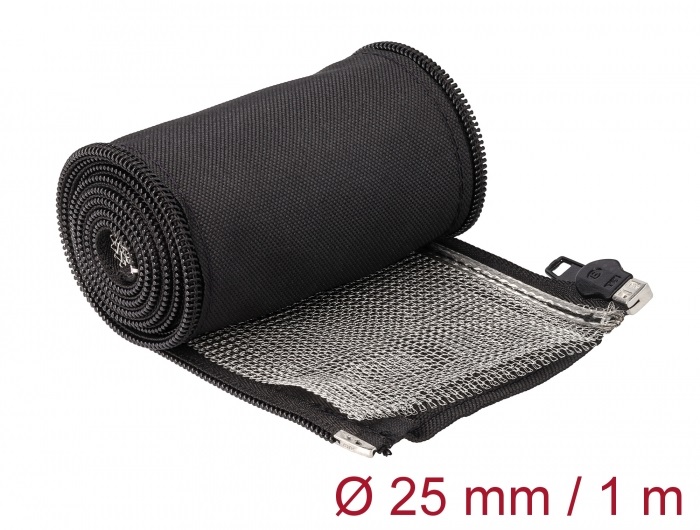 Delock 20847 hőálló EMI Shielding 1mx25mm fekete zipzáras fonott kábelharisnya