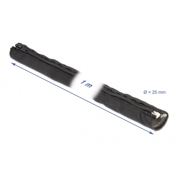 Delock 20847 hőálló EMI Shielding 1mx25mm fekete zipzáras fonott kábelharisnya