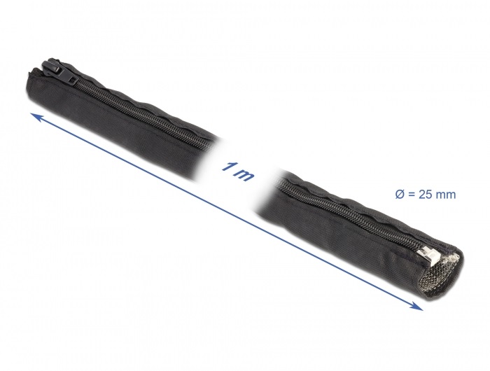 Delock 20847 hőálló EMI Shielding 1mx25mm fekete zipzáras fonott kábelharisnya