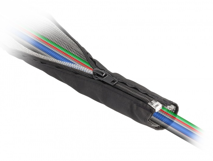 Delock 20847 hőálló EMI Shielding 1mx25mm fekete zipzáras fonott kábelharisnya