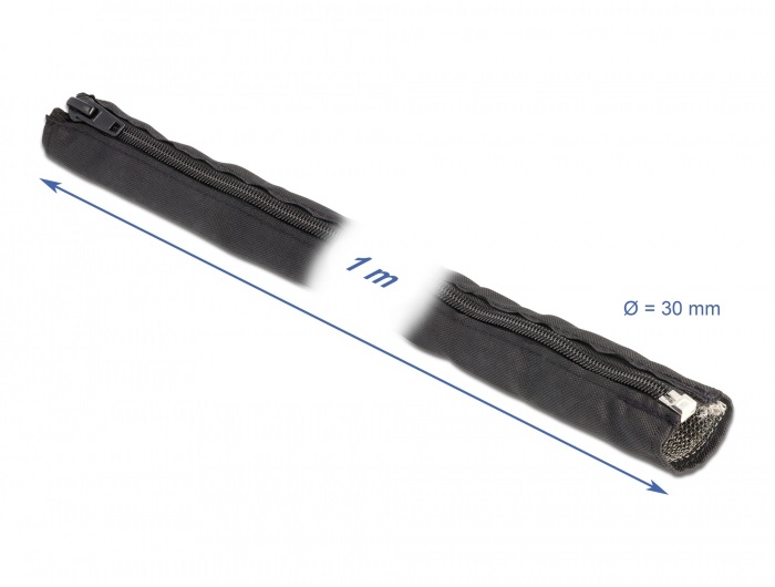 Delock 20848 hőálló EMI Shielding 1mx30mm fekete zipzáras fonott kábelharisnya