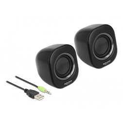 Delock 27002 Mini Sztereó személyi számítógép hangfal 3,5 mm sztereó jack apával és USB töltéssel