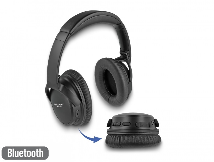 Delock 27181 Bluetooth 5.0 fejhallgató összehajtható, beépített mikrofonnal és intenzív Basszussal