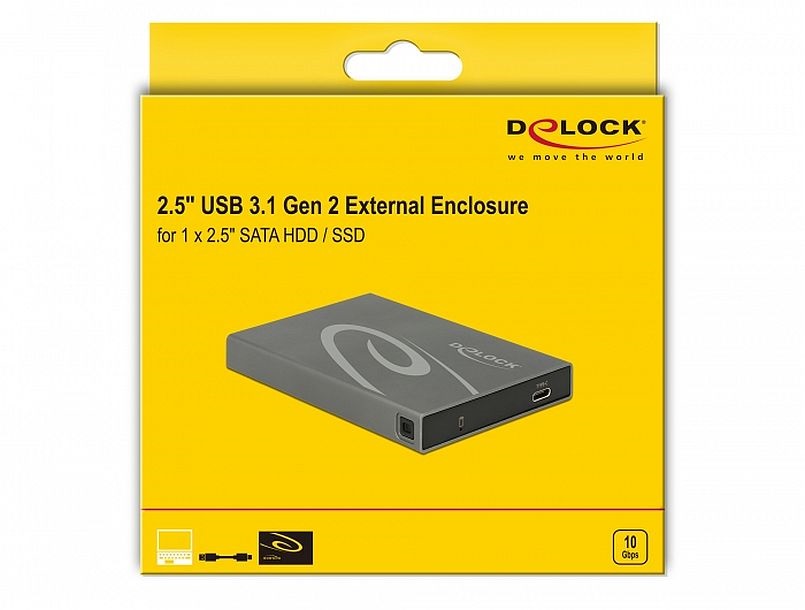 Delock 42587 2.5  Külso merevlemezház SATA HDD / SSD > USB 3.1 Gen 2